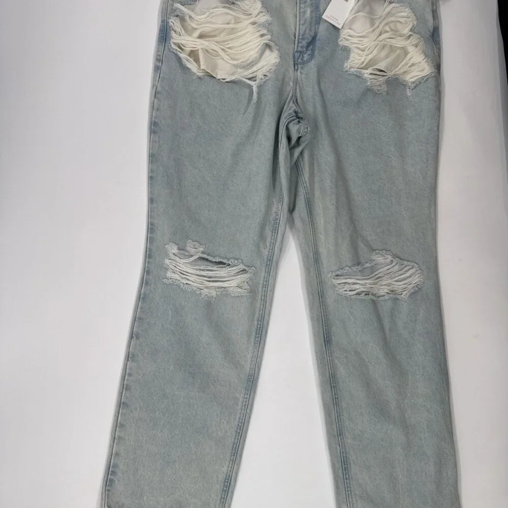 Good American Womens Acid Washed Jeans Size 15 Distressed Relaxed Soft 38x33 NEW - Picture 3 of 13